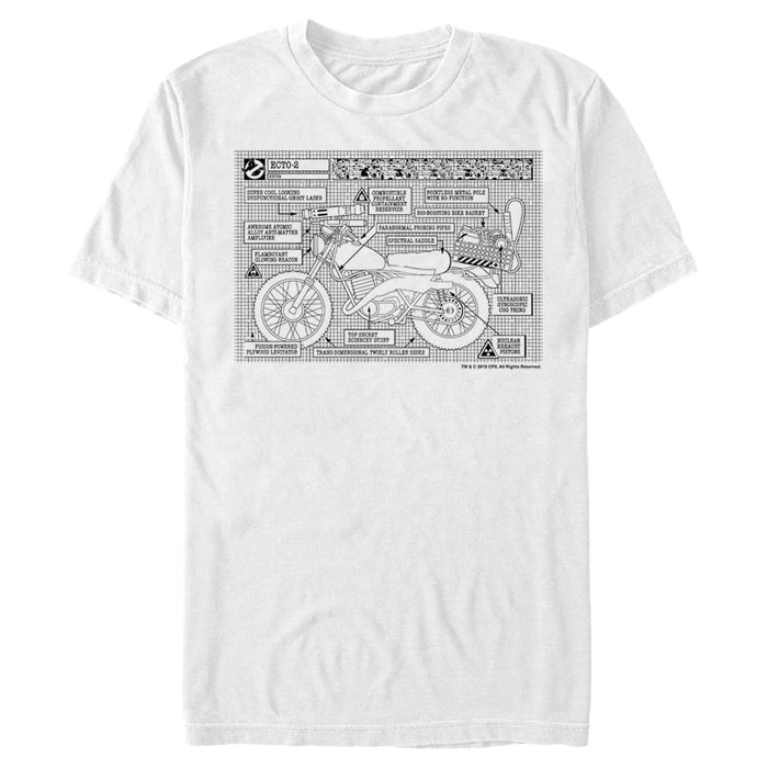 fifth sun Men's Ghostbusters Ecto-2 White Blueprint T-Shirt