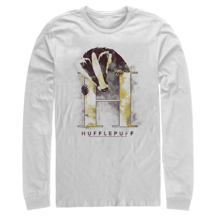 fifth sun Men's Harry Potter Hufflepuff Badger Watercolor Long Sleeve Shirt