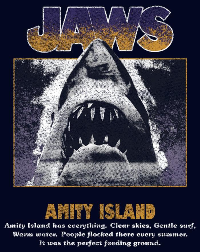 Fifth Sun Men's Jaws Blue And Yellow Poster T-Shirt