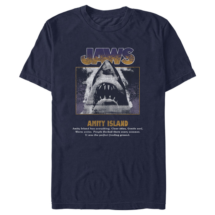 fifth sun Men's Jaws Blue and Yellow Poster T-Shirt