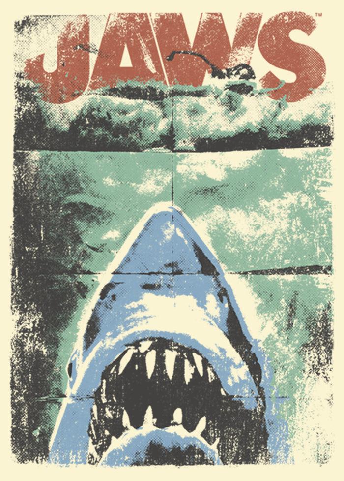 Fifth Sun Men's Jaws Distressed Watercolor Poster T-Shirt