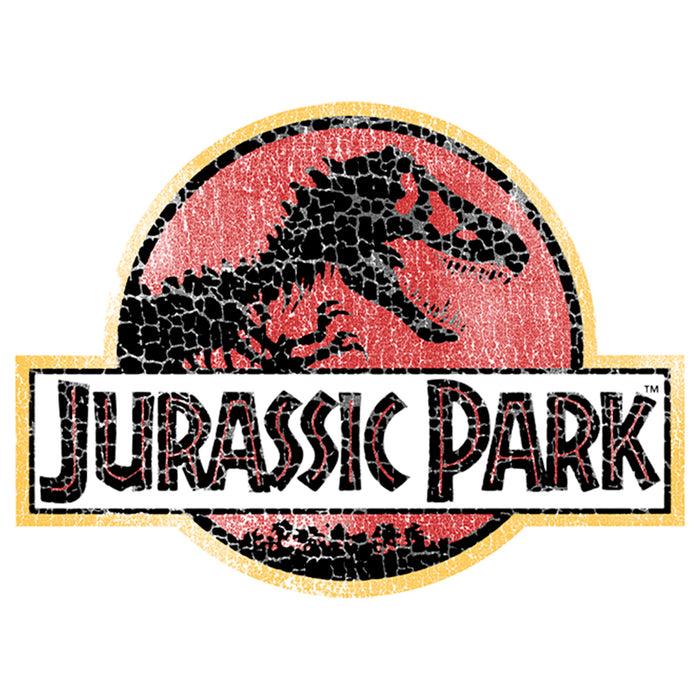 Fifth Sun Men's Jurassic Park Cracked T-Rex Logo Baseball Tee
