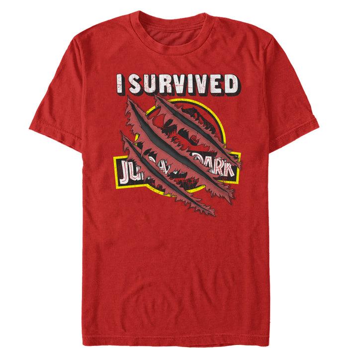 fifth sun Men's Jurassic Park I Survived The Island Raptor Claw Tear T-Shirt