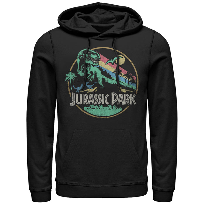 Fifth Sun Men's Jurassic Park Rainbow Emblem Pull Over Hoodie