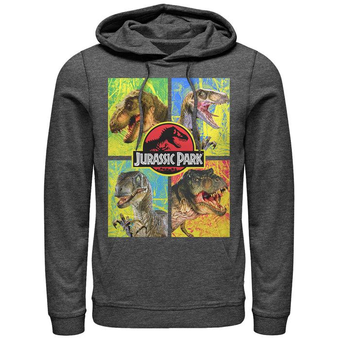 fifth sun Men's Jurassic Park T. Rex and Velociraptor Pull Over Hoodie
