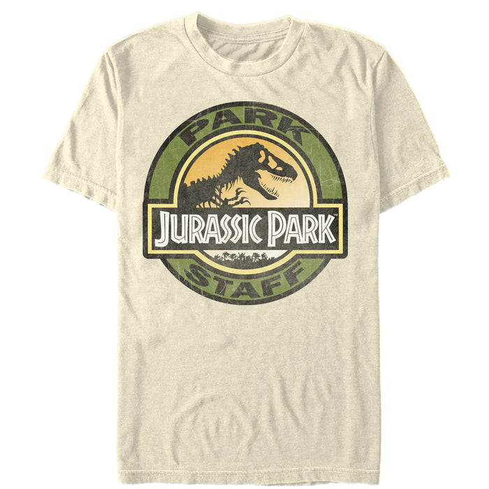 fifth sun Men's Jurassic Park The Park Staff Badge With T-Rex T-Shirt