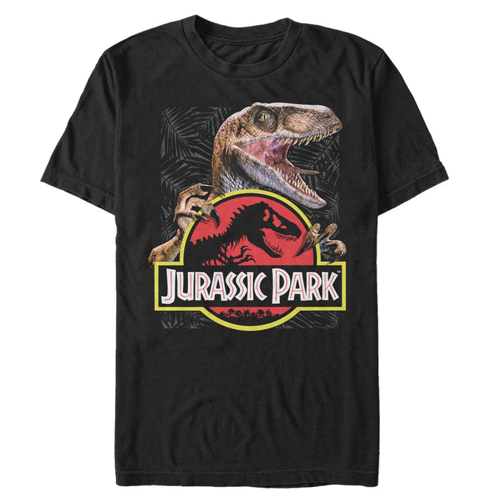 fifth sun Men's Jurassic Park Velociraptor Hooked On Logo T-Shirt