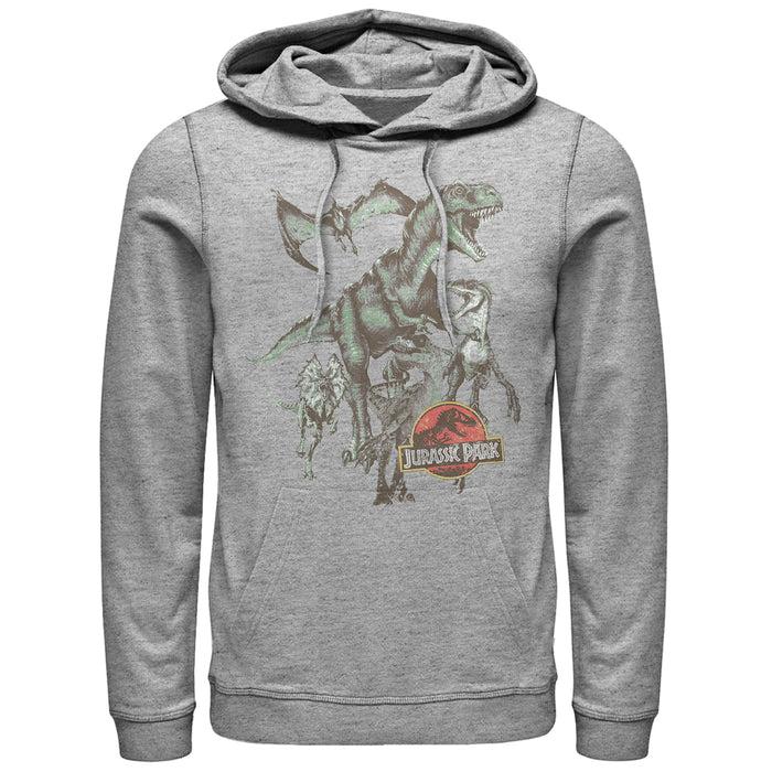 fifth sun Men's Jurassic Park Vintage Dinosaur Stampede Pull Over Hoodie