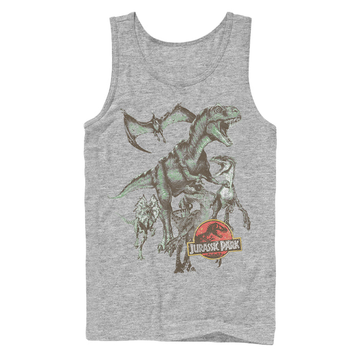fifth sun Men's Jurassic Park Vintage Dinosaur Stampede Tank Top