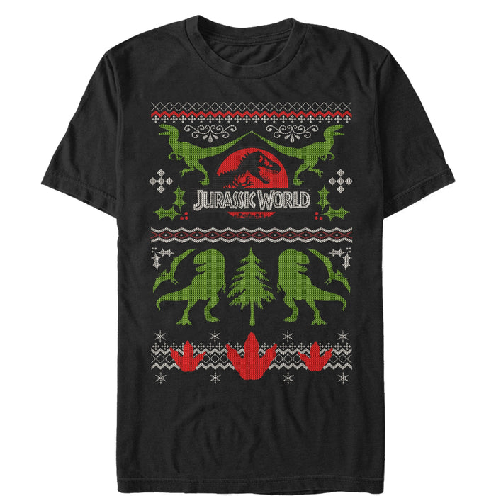 fifth sun Men's Jurassic World Ugly Christmas Print T-Shirt