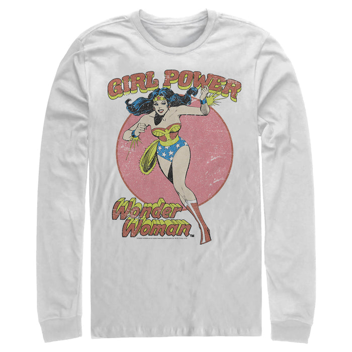 fifth sun Men's Justice League Running Girl Power Text Poster Long Sleeve Shirt