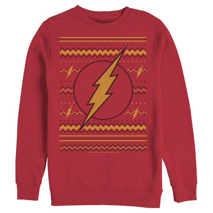 fifth sun Men's Justice League Ugly Christmas Flash Logo Sweatshirt