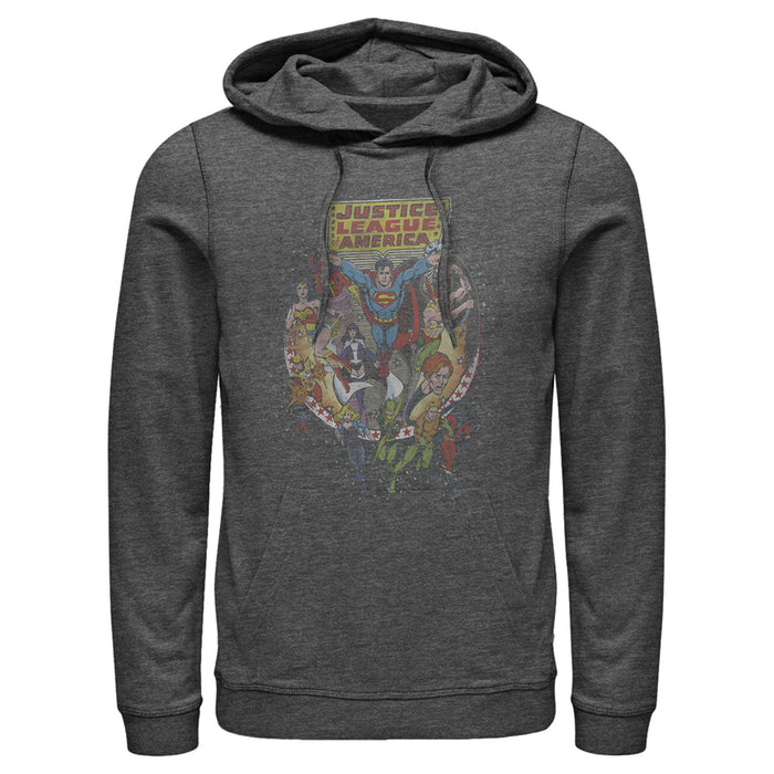 Fifth Sun Men's Justice League Vintage Hero Collage Pull Over Hoodie