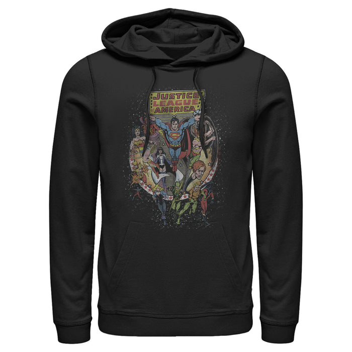 Fifth Sun Men's Justice League Vintage Hero Collage Pull Over Hoodie