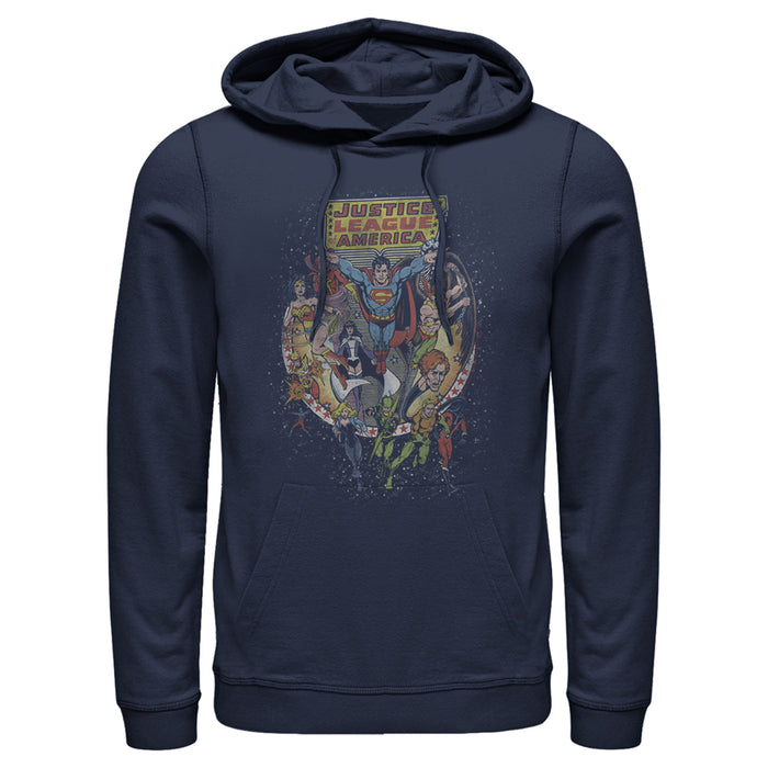 fifth sun Men's Justice League Vintage Hero Collage Pull Over Hoodie