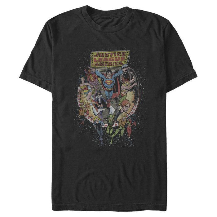 fifth sun Men's Justice League Vintage Hero Collage T-Shirt