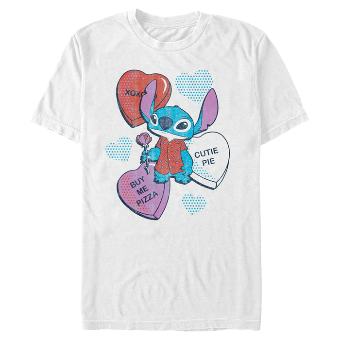 fifth sun Men's Lilo & Stitch Hearts and Pizza T-Shirt
