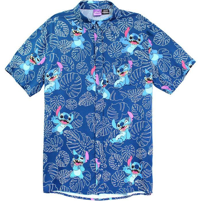 Fifth Sun Men's Lilo & Stitch Tropical Alien Pose Button Down Shirt