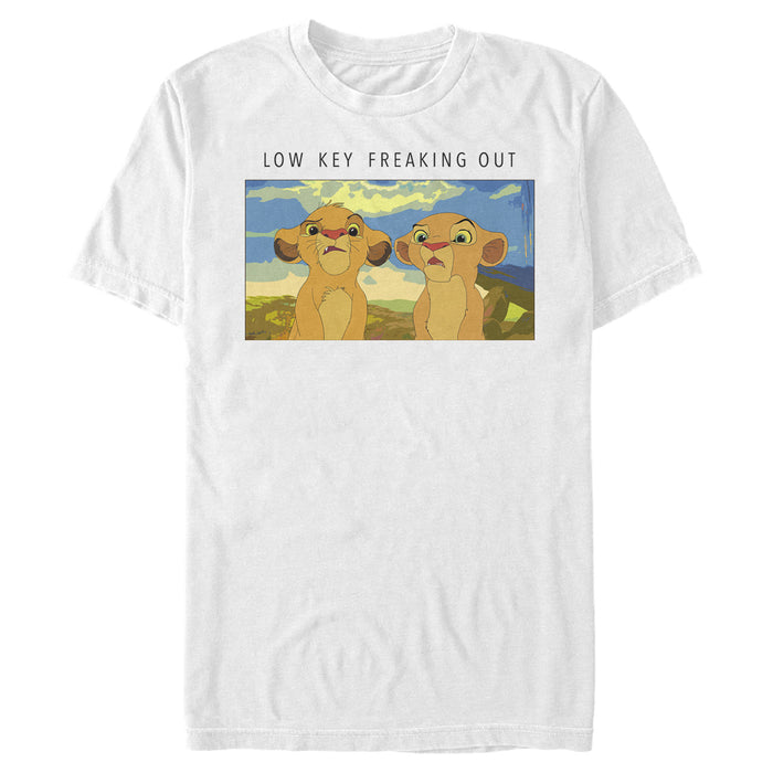 fifth sun Men's Lion King Low Key Freaking Out Buds T-Shirt