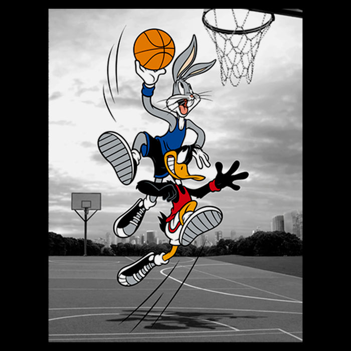 Fifth Sun Men's Looney Tunes Bugs Bunny And Daffy Duck Basketball Game T-Shirt
