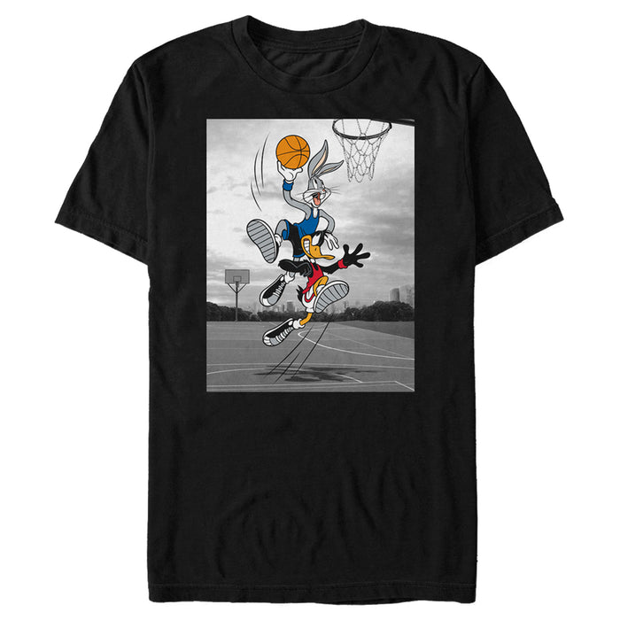 fifth sun Men's Looney Tunes Bugs Bunny and Daffy Duck Basketball Game T-Shirt