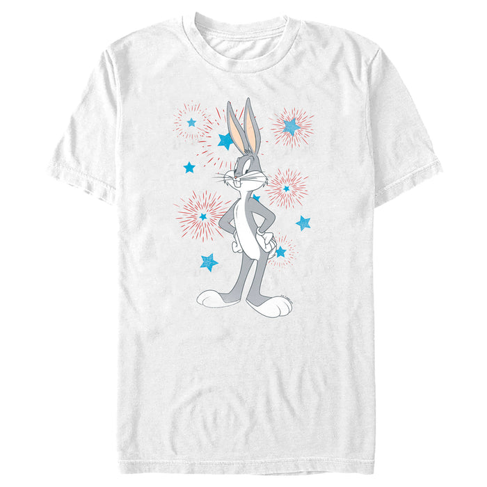 fifth sun Men's Looney Tunes Bugs Bunny Stars and Fireworks T-Shirt