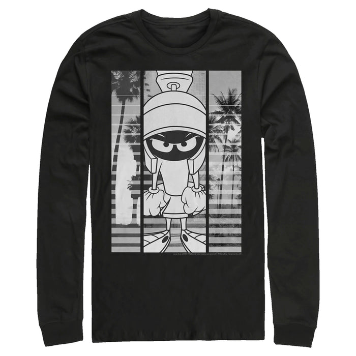 fifth sun Men's Looney Tunes Marvin the Martian Black and White Long Sleeve Shirt