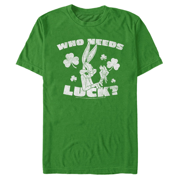 fifth sun Men's Looney Tunes St. Patrick's Day Bugs Bunny Who Needs Luck? T-Shirt