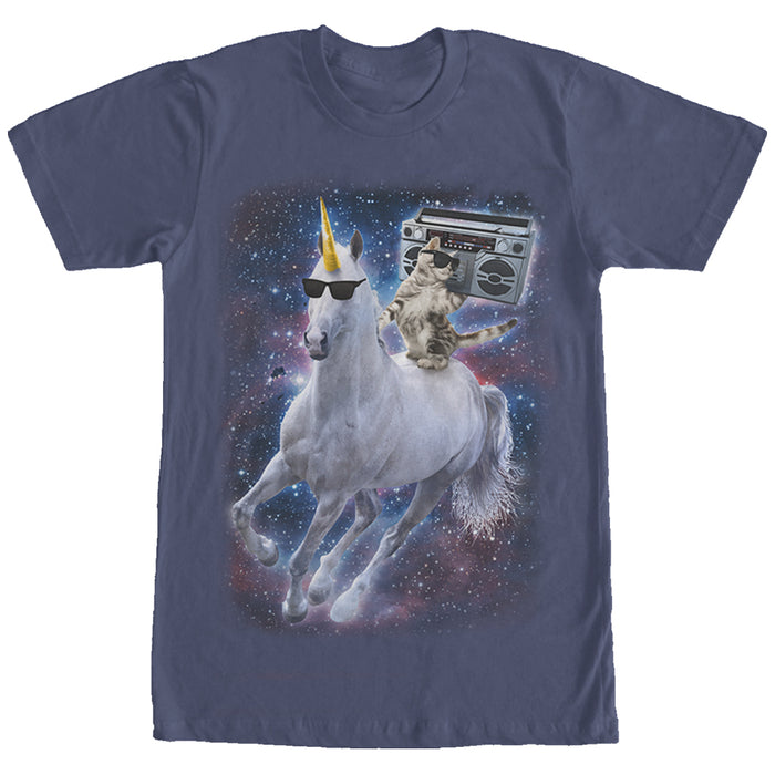 fifth sun Men's Lost Gods Boombox Cat and Unicorn Space Song T-Shirt
