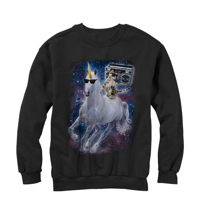 fifth sun Men's Lost Gods Boombox Cat and Unicorn Space Song Sweatshirt
