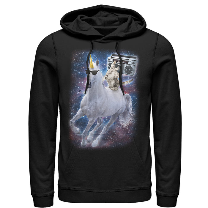 fifth sun Men's Lost Gods Boombox Cat and Unicorn Space Song Pull Over Hoodie