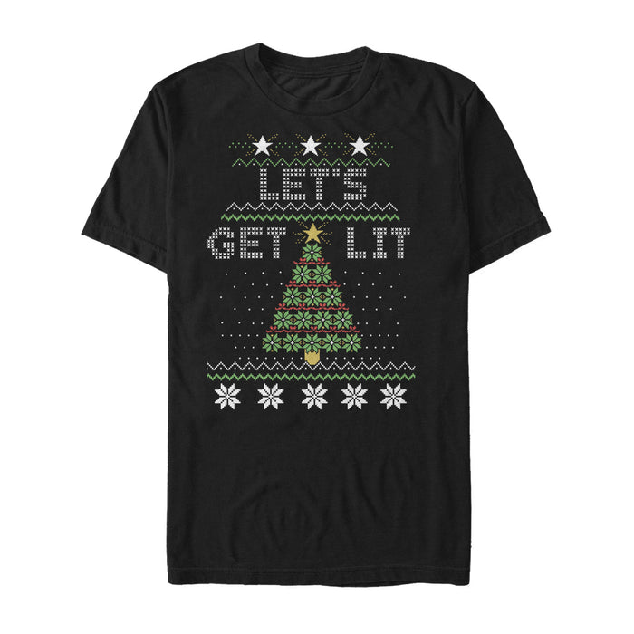 fifth sun Men's Lost Gods Christmas Let's Get Lit Tree T-Shirt