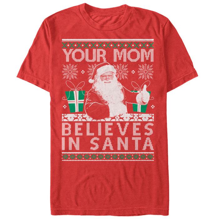 fifth sun Men's Lost Gods Christmas Your Mom Believes in Santa T-Shirt