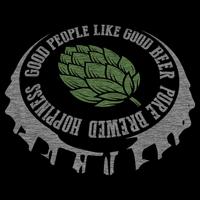 Fifth Sun Men's Lost Gods Good People Like Good Beer Hops Bottle Cap T-Shirt