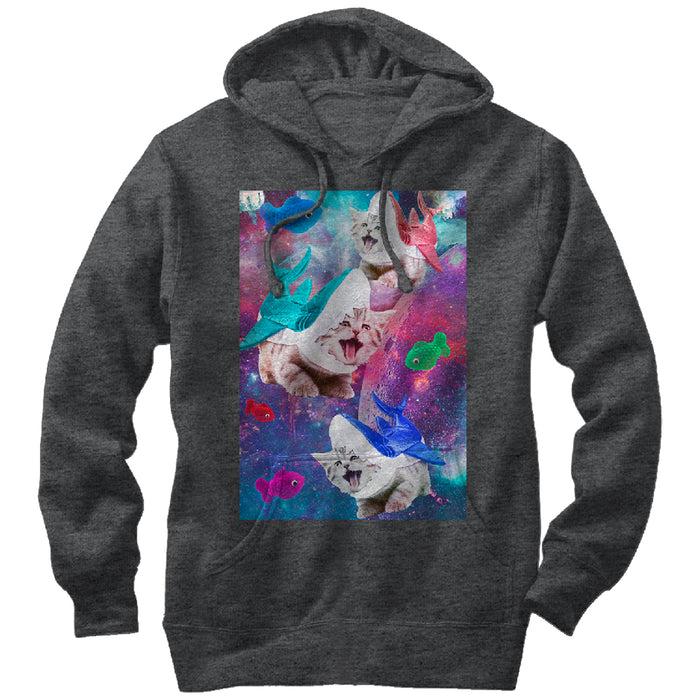 fifth sun Men's Lost Gods Shark Kitten Space Attack Pull Over Hoodie