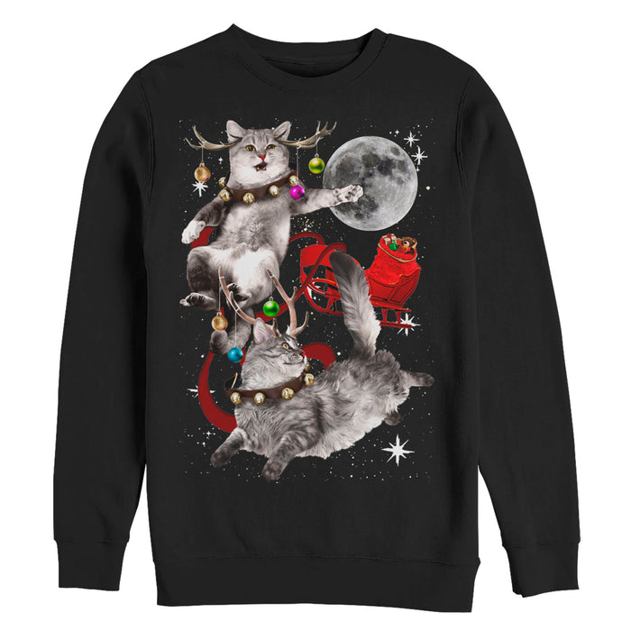 fifth sun Men's Lost Gods Ugly Christmas Cat Sleigh Sweatshirt