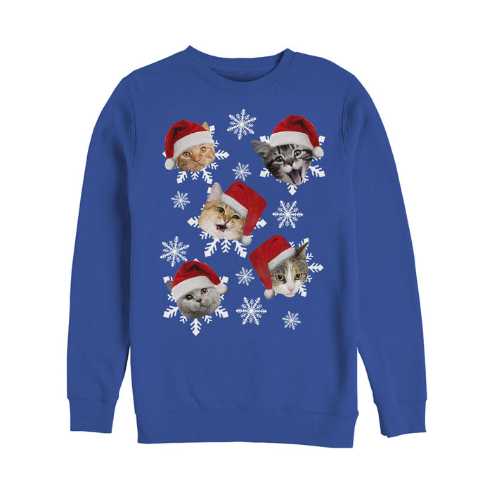 fifth sun Men's Lost Gods Ugly Christmas Cat Snowflakes Sweatshirt