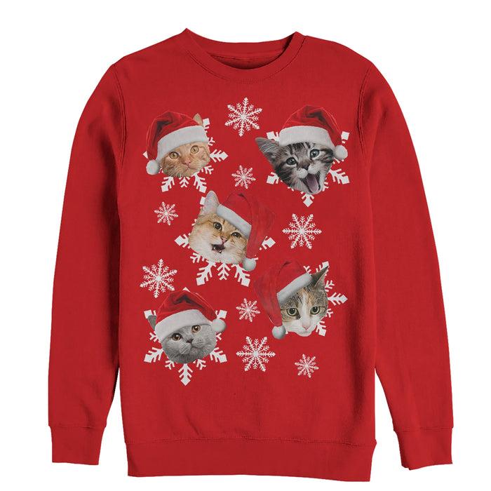 fifth sun Men's Lost Gods Ugly Christmas Cat Snowflakes Sweatshirt