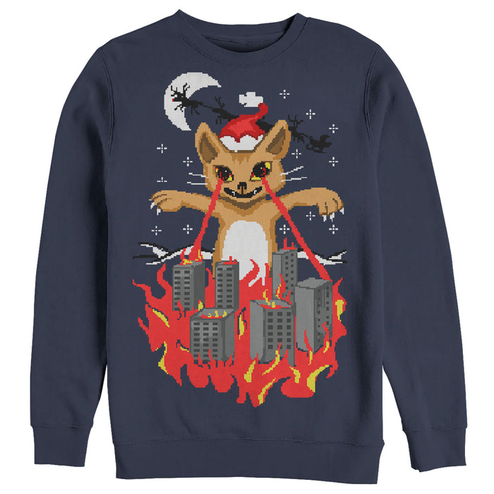 fifth sun Men's Lost Gods Ugly Christmas Catzilla Sweatshirt