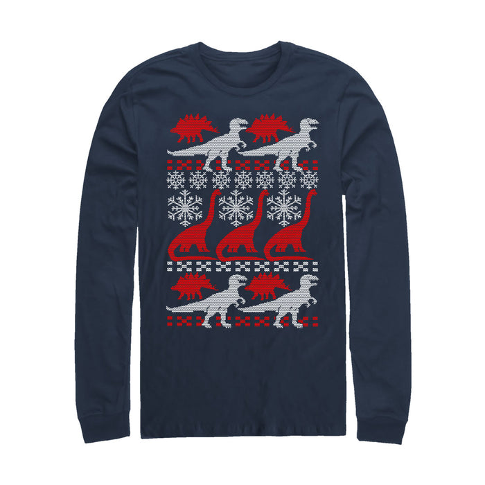 fifth sun Men's Lost Gods Ugly Christmas Dinosaur Print Long Sleeve Shirt