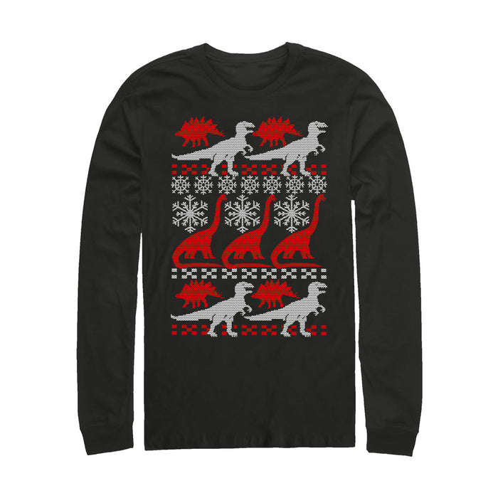 fifth sun Men's Lost Gods Ugly Christmas Dinosaur Print Long Sleeve Shirt
