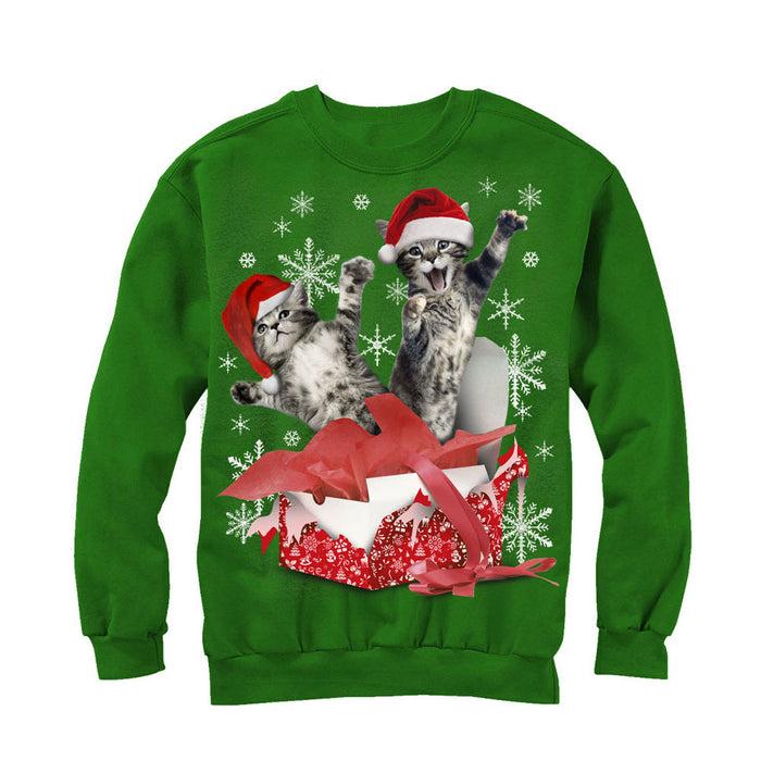 fifth sun Men's Lost Gods Ugly Christmas Gift Surprise Kitten Sweatshirt