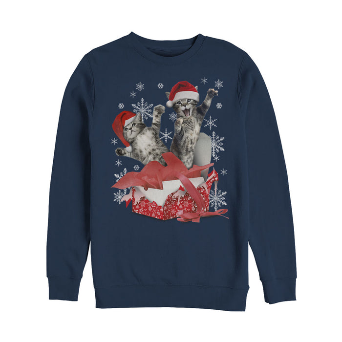 fifth sun Men's Lost Gods Ugly Christmas Gift Surprise Kitten Sweatshirt
