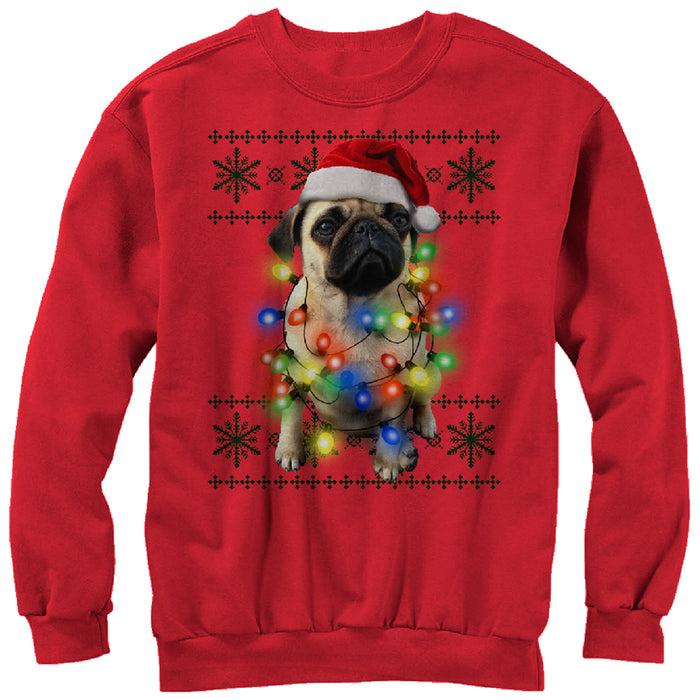 fifth sun Men's Lost Gods Ugly Christmas Pug Lights Sweatshirt