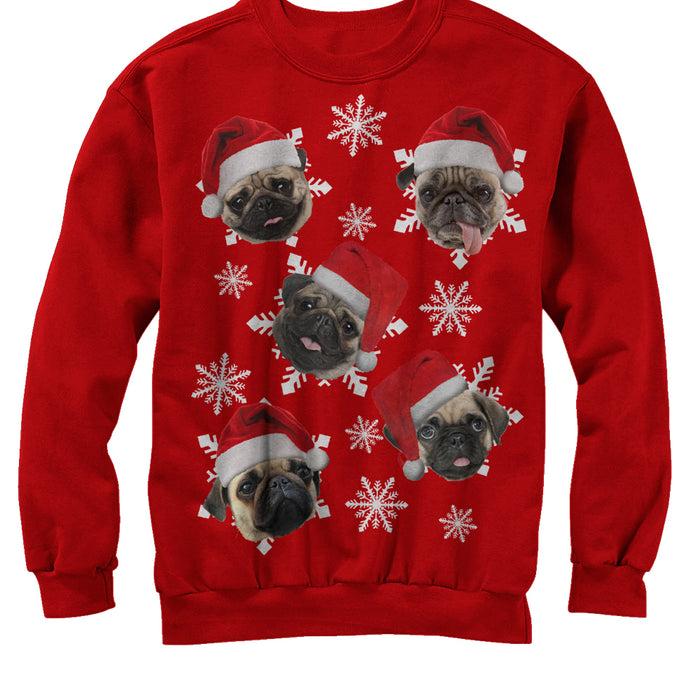 fifth sun Men's Lost Gods Ugly Christmas Pug Snowflakes Sweatshirt