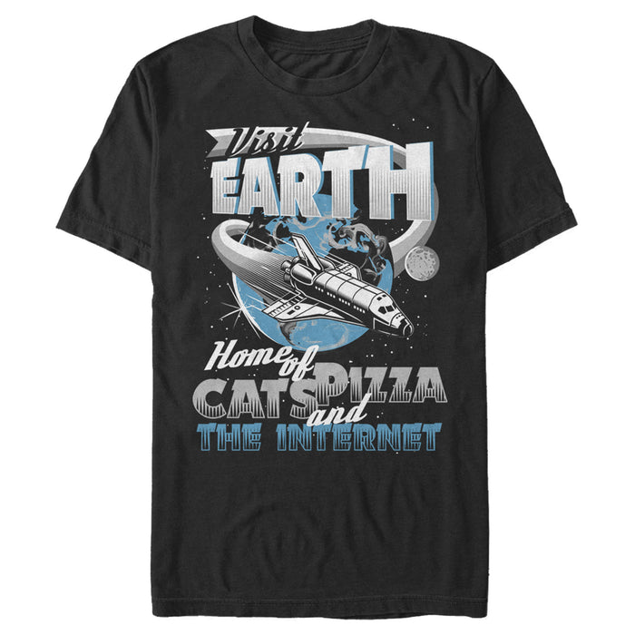 fifth sun Men's Lost Gods Visit Earth Home of Cats Pizza Internet T-Shirt