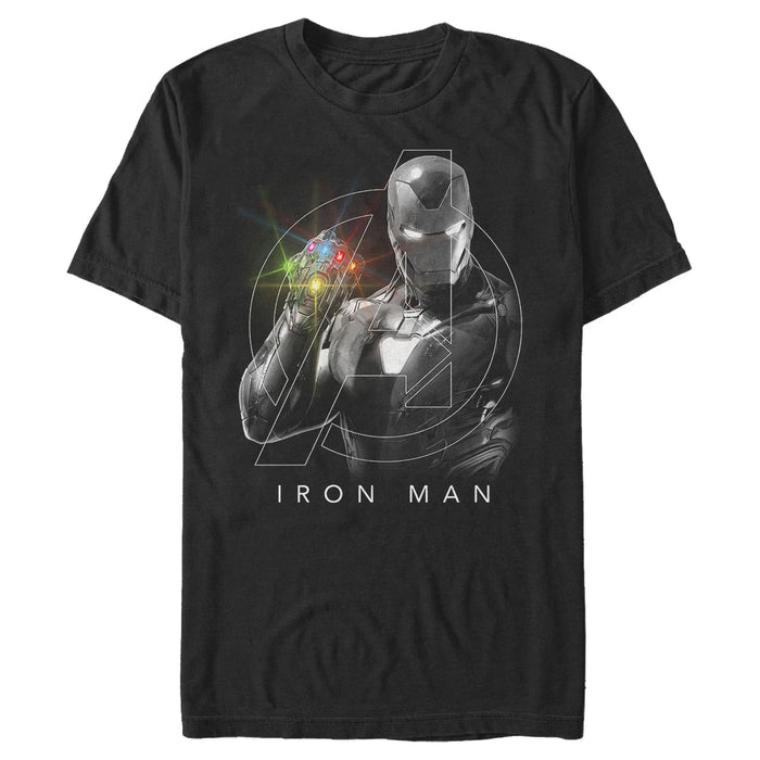 fifth sun Men's Marvel Avengers: Endgame Glowing Stones Logo Overlay Portrait T-Shirt