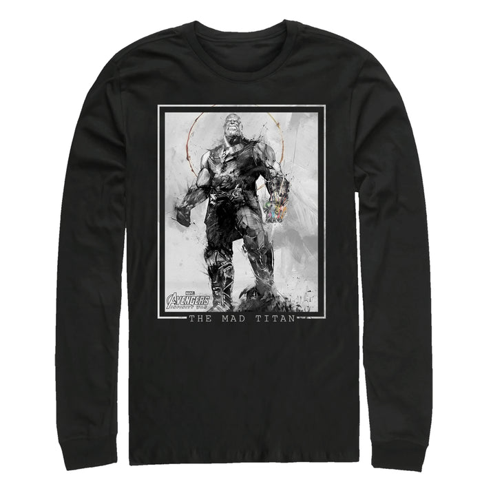 fifth sun Men's Marvel Avengers: Infinity War Thanos Grayscale Long Sleeve Shirt