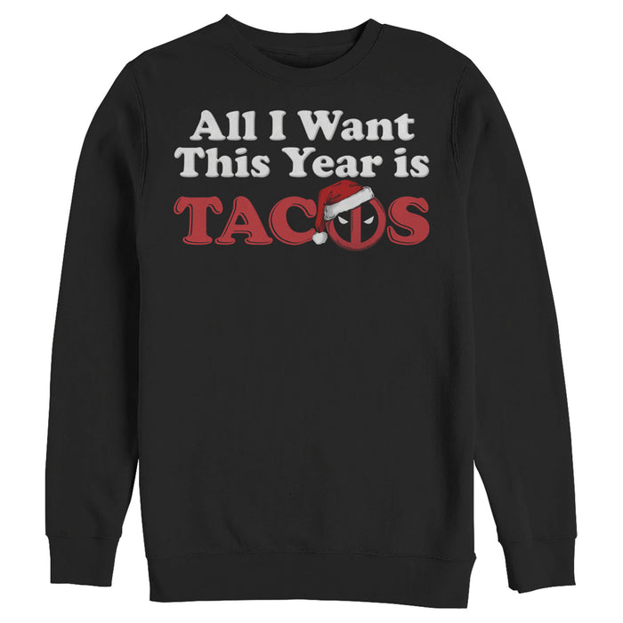 fifth sun Men's Marvel Christmas Deadpool All I Want is Tacos Sweatshirt
