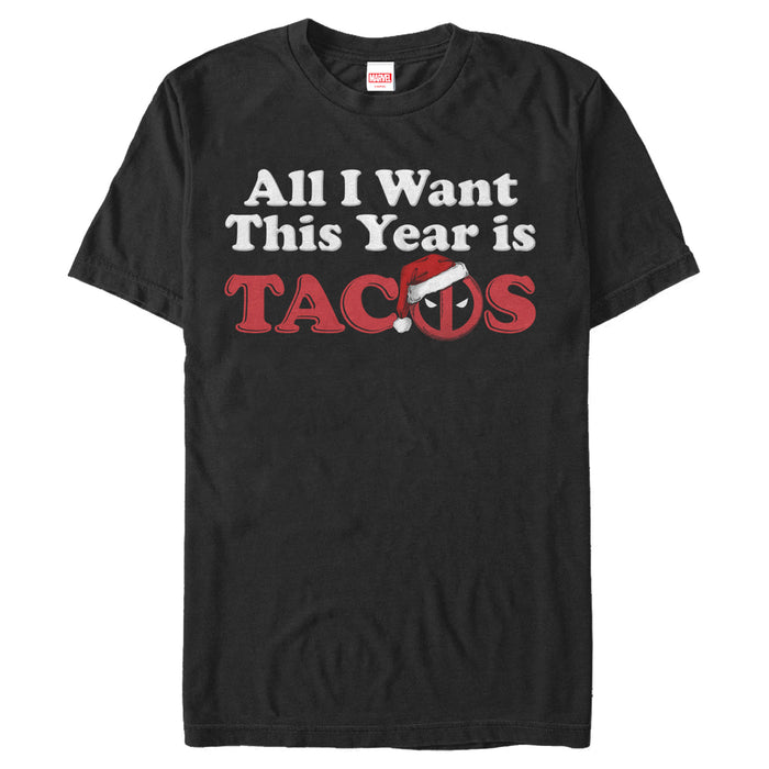 fifth sun Men's Marvel Christmas Deadpool All I Want is Tacos T-Shirt